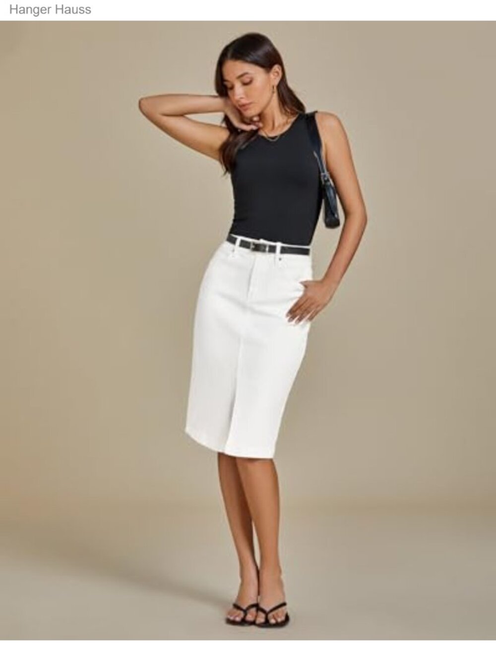 Denim Midi Pencil Skirt Below Knee High Waist Slit Women's Casual - Picture 2 of 6